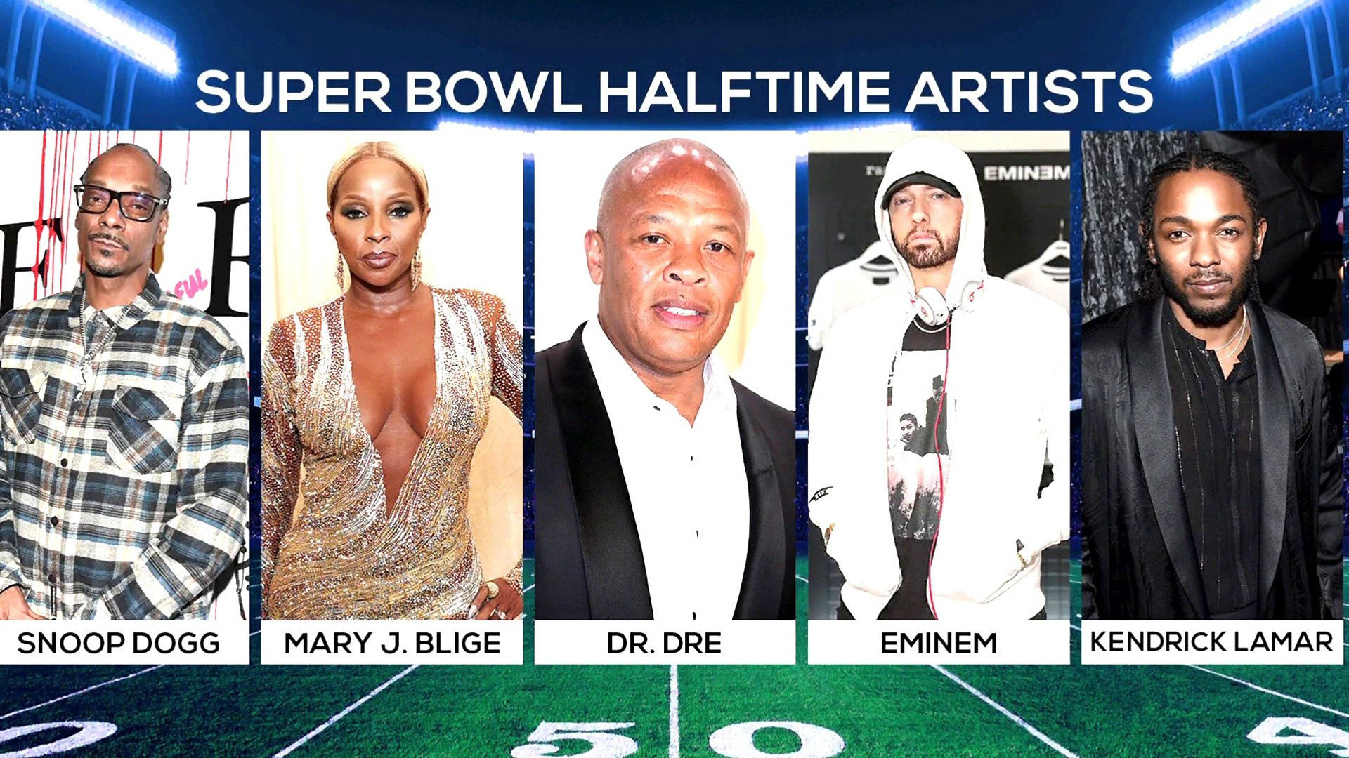 Super Bowl Halftime Show Trailer Features Eminem, Snoop Dogg, Mary J.  Blige, Kendrick Lamar, Dr. Dre