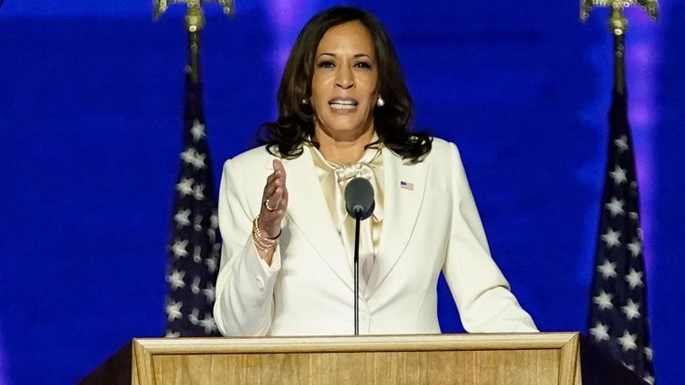 Harris says in victory speech 'I may be the first woman in this office, I  will not be the last'